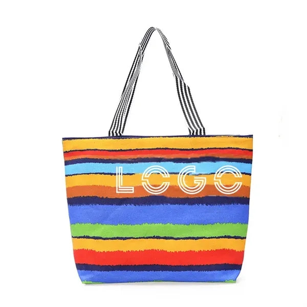 Rainbow Canvas Zipper Tote Bag