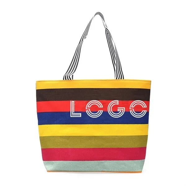 Rainbow Canvas Zipper Tote Bag