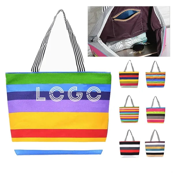 Rainbow Canvas Zipper Tote Bag