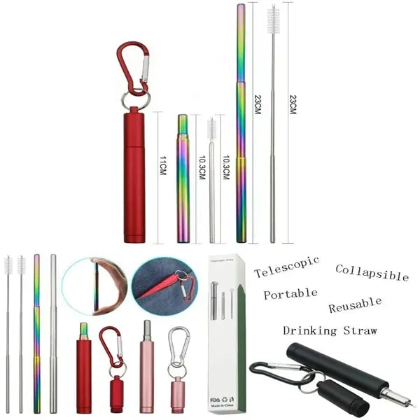 Collapsible Straw Set W/ Carabiner