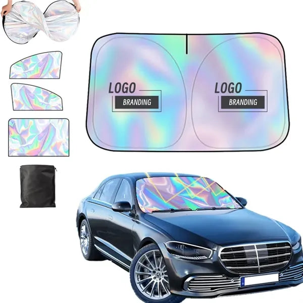 Car Windshield Sun Shade w/ Storage Pouch