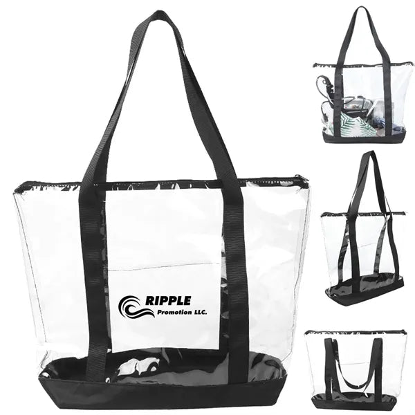 Large Clear PVC Tote Bag With Zipper Closure black