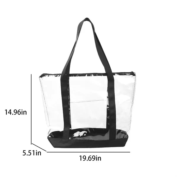 Large Clear PVC Tote Bag With Zipper Closure black