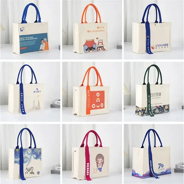 Cotton Canvas Tote Bag w/ Plain Long Handle