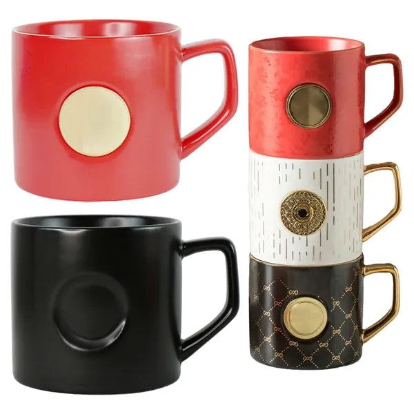 16 OZ Ceramic Mug w/ Metal Medallion Insert