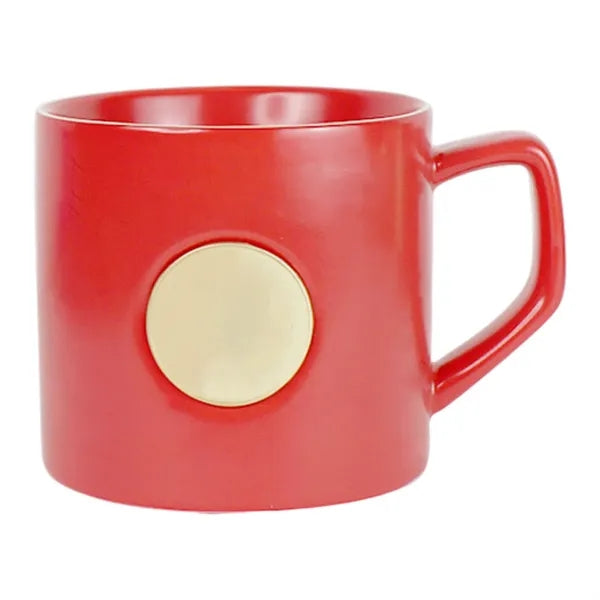 16 OZ Ceramic Mug w/ Metal Medallion Insert