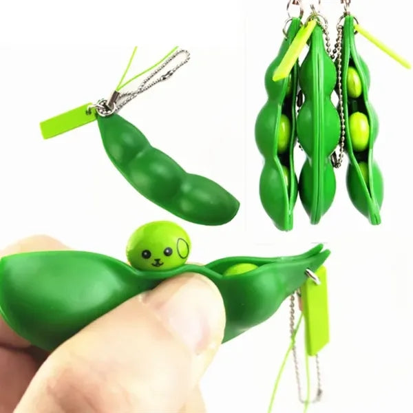 Pea-Shaped Squeeze Toy with Keychain