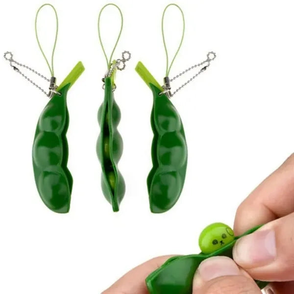 Pea-Shaped Squeeze Toy with Keychain
