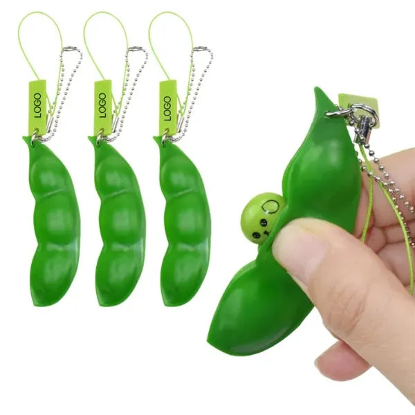 Pea-Shaped Squeeze Toy with Keychain
