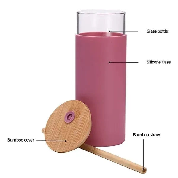 17oz Glass Water Tumbler With Bamboo Lid & Straw
