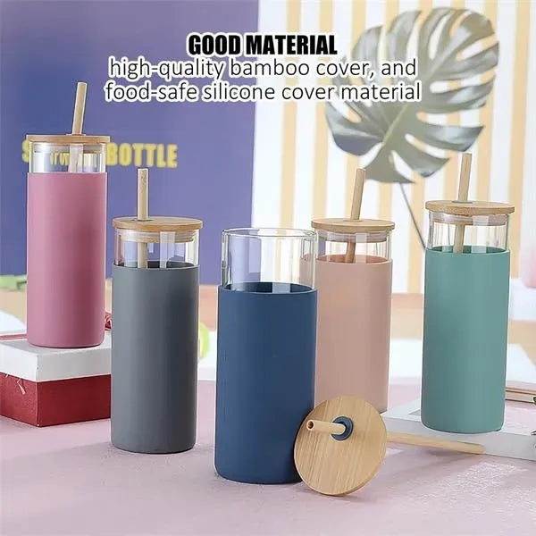 17oz Glass Water Tumbler With Bamboo Lid & Straw