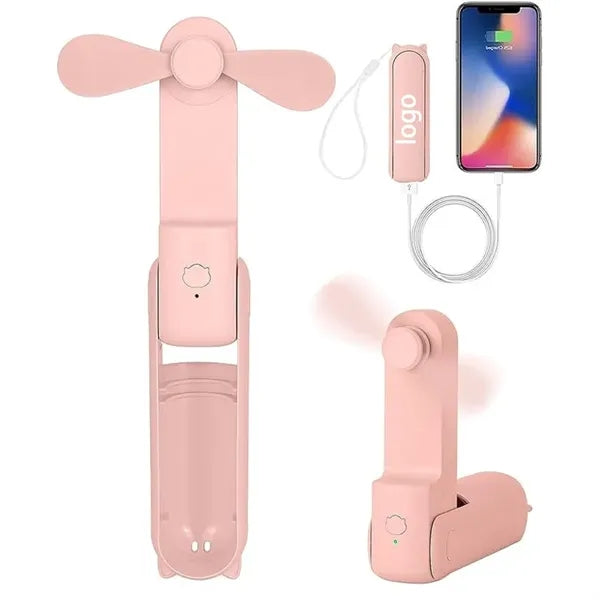 ABS Mini USB Rechargeable Foldable Handheld Fan w/Power Bank