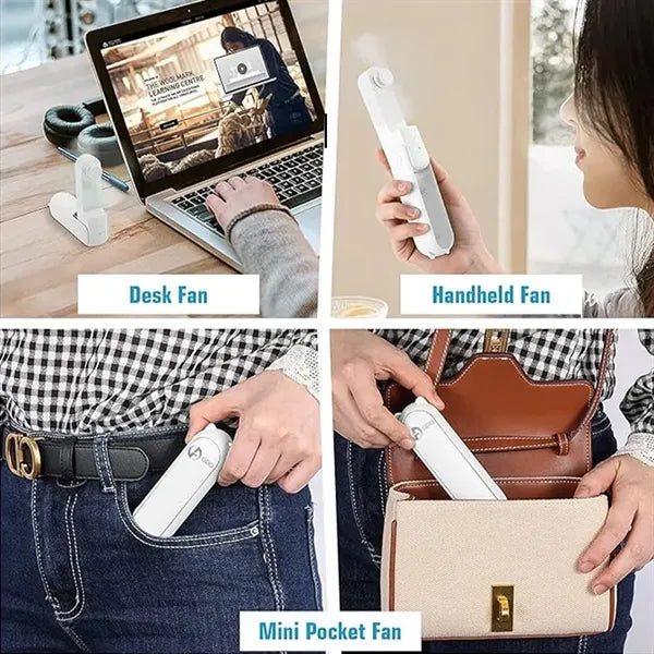 ABS Mini USB Rechargeable Foldable Handheld Fan w/Power Bank