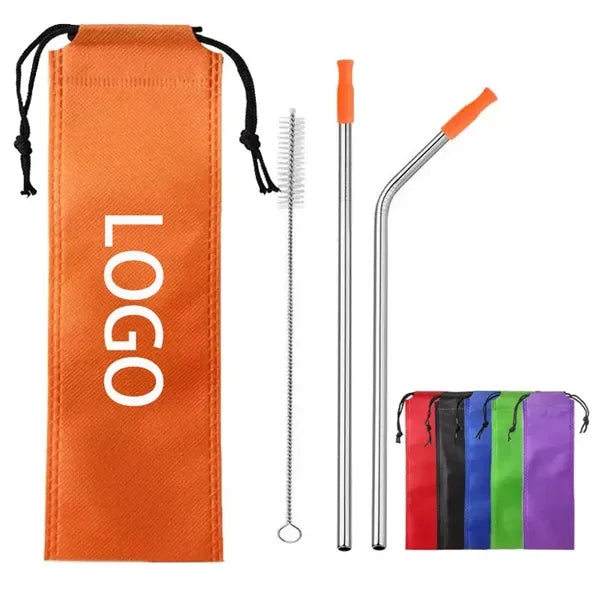 Stainless Steel Metal Straws With Bag And Cleaning Brush