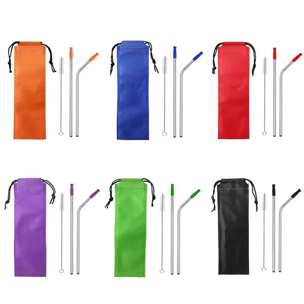 Stainless Steel Metal Straws With Bag And Cleaning Brush
