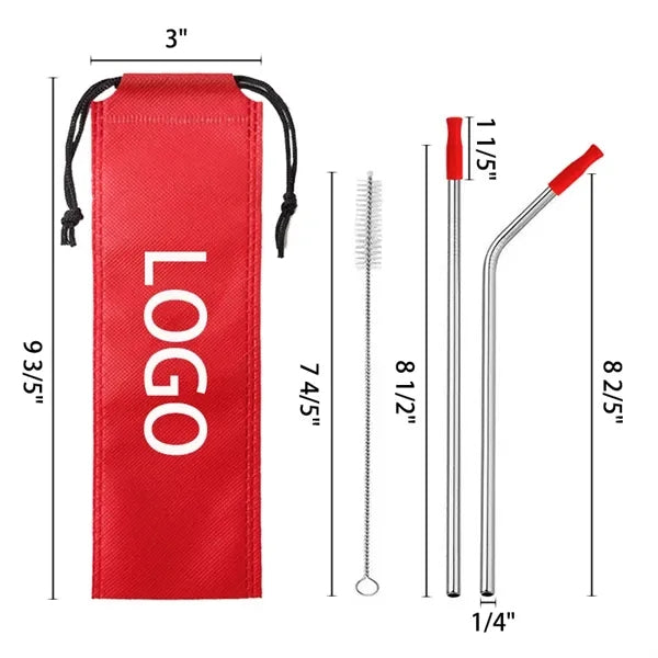 Stainless Steel Metal Straws With Bag And Cleaning Brush