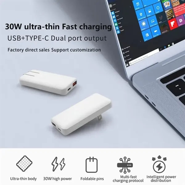 Folding Ultra-Thin 30W PD+QC Portable Fast Charger