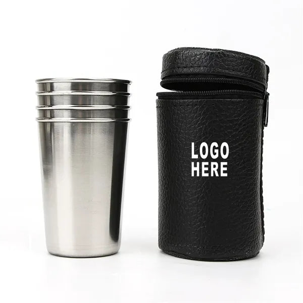 Travel Camping Stainless Steel Wine Cup Kit with PU Pouch