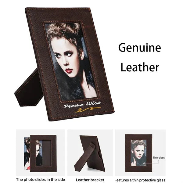Genuine Leather Photo Frame with Bracket Protective Glass