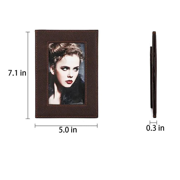 Genuine Leather Photo Frame with Bracket Protective Glass