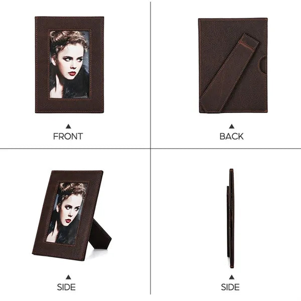 Genuine Leather Photo Frame with Bracket Protective Glass