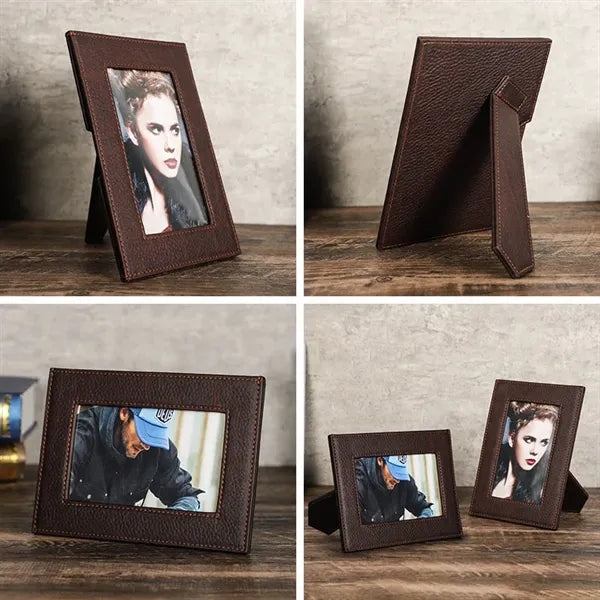 Genuine Leather Photo Frame with Bracket Protective Glass