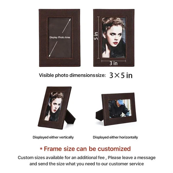 Genuine Leather Photo Frame with Bracket Protective Glass