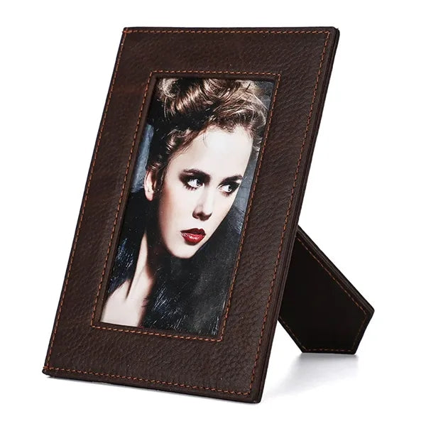 Genuine Leather Photo Frame with Bracket Protective Glass