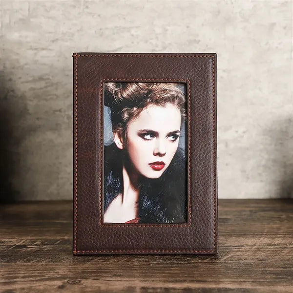 Genuine Leather Photo Frame with Bracket Protective Glass