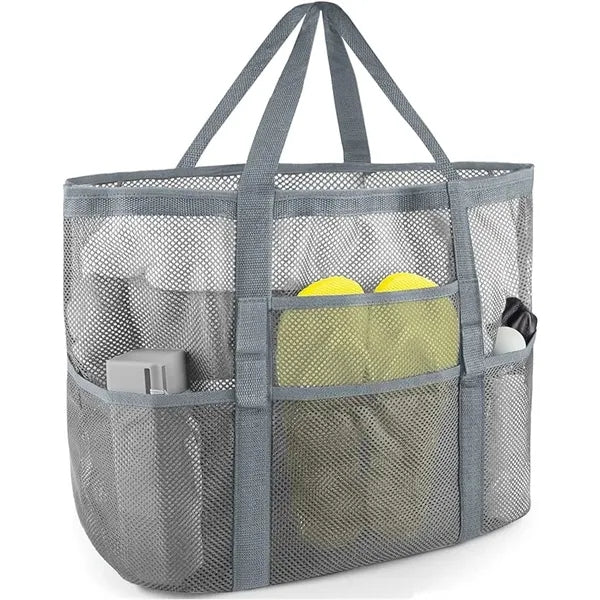 8 Pockets Foldable Family Mesh Beach Tote Bag 17"x7.8"x15.3"