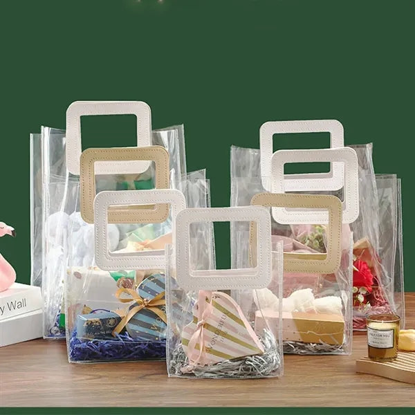 Transparent Waterproof Clear PVC Gift Wrap Bag w/Handles