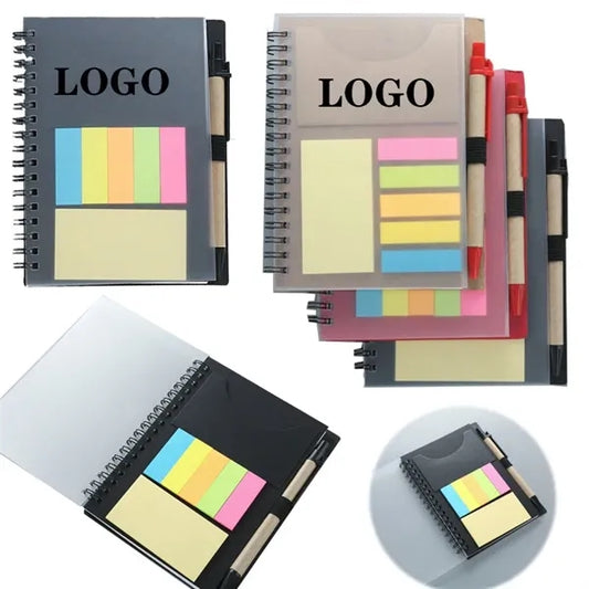 Clear Cover Lined Spiral Notebook w/Pen & Sticky Notes