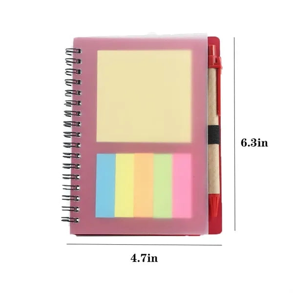 Clear Cover Lined Spiral Notebook w/Pen & Sticky Notes