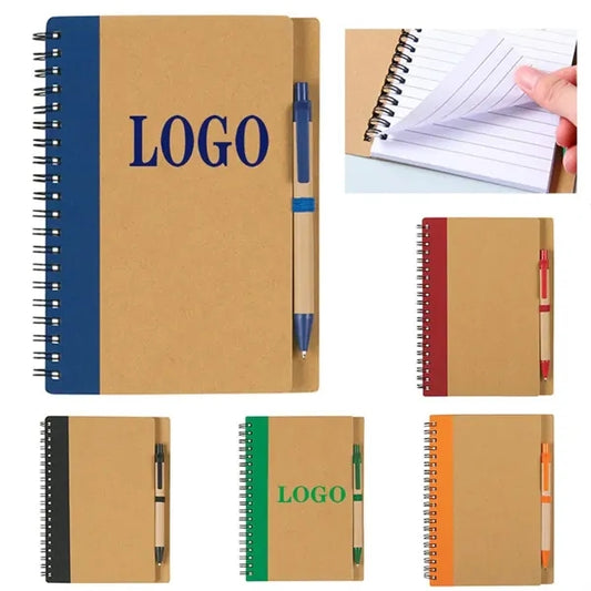 Kraft Paper Spiral Journal Notebook w/Pen In Holder