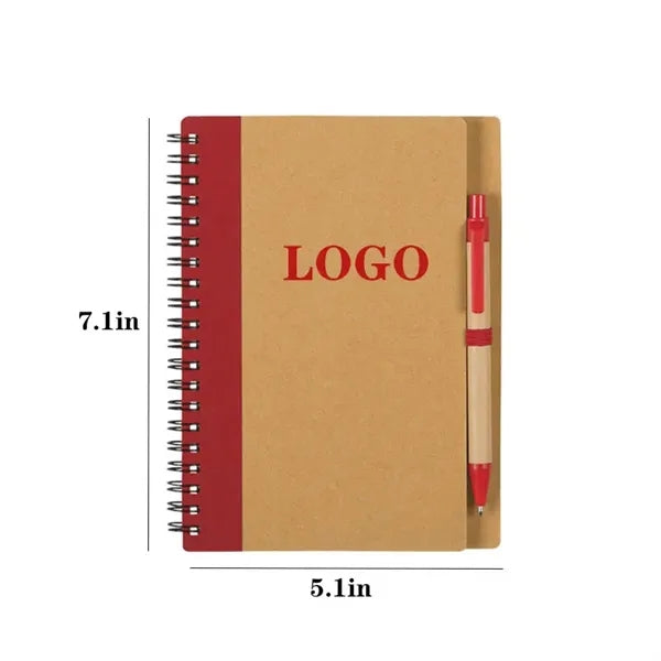 Kraft Paper Spiral Journal Notebook w/Pen In Holder
