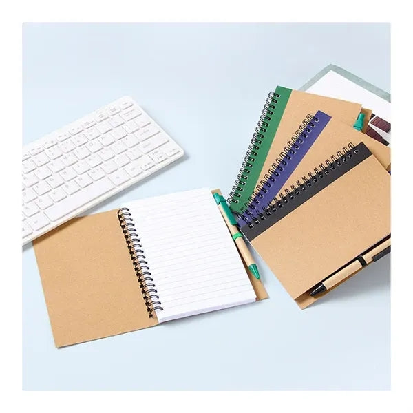 Kraft Paper Spiral Journal Notebook w/Pen In Holder