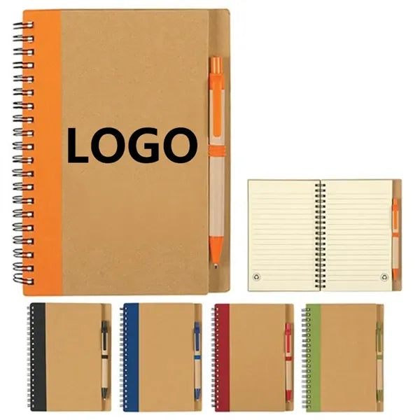 Recyclable Lined Spiral Notebook Pack With Ballpoint Pen