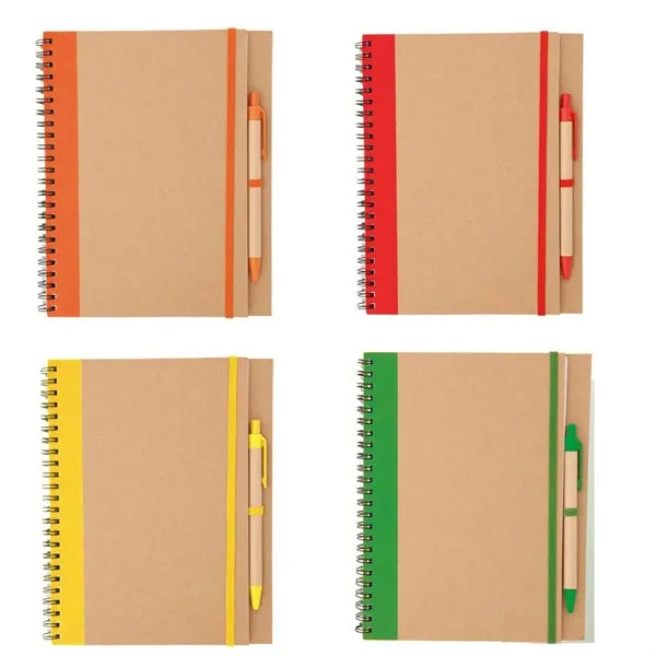 Recyclable Lined Spiral Notebook Pack With Ballpoint Pen