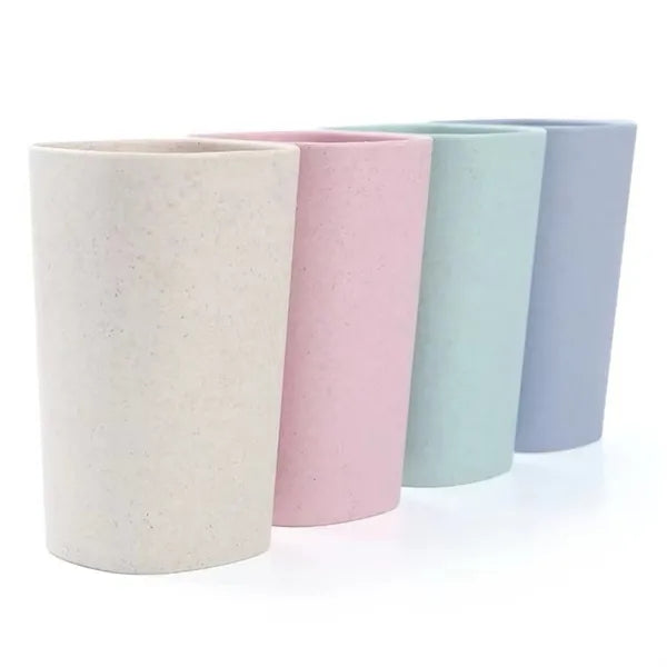 1.16 oz Eco Cup Set: Unbreakable Wheat Toothbrush Straw Mug