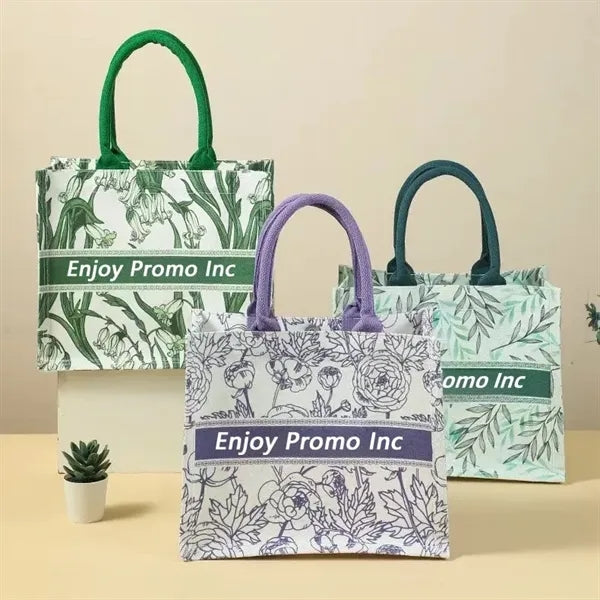 Full Print Canvas Tote Handbag with snap closure
