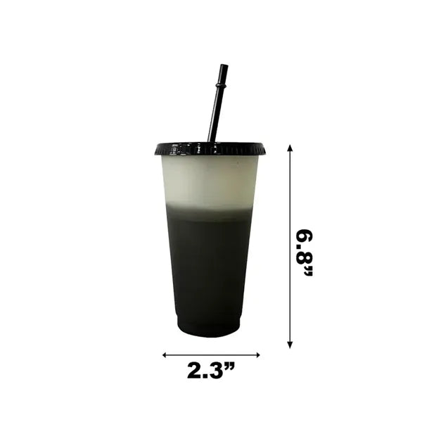 24oz Plastic Color Changing Tumbler with Lids and Straws