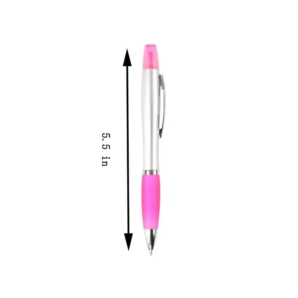 2 In 1 Plastic Click Action Ballpoint Pen With Highlighter