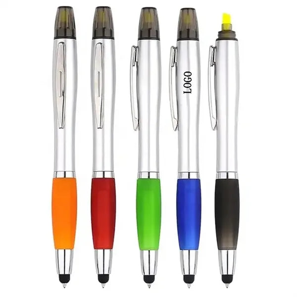 3 in 1 Click Action Ballpoint Pen With Highlighter & Stylus