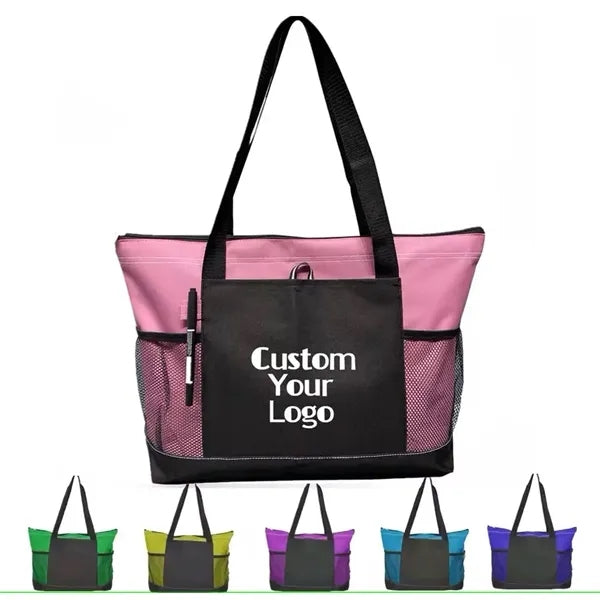 Travel Shoulder Handbag Shopping Tote Bag With Mesh Pocket
