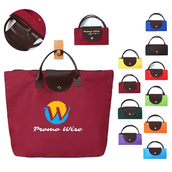 Folding Zippered Oxford Travel Grocery Bag with Handles
