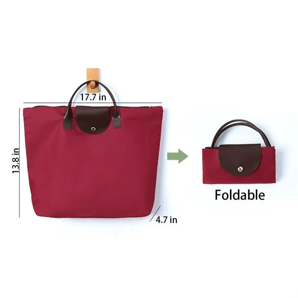 Folding Zippered Oxford Travel Grocery Bag with Handles