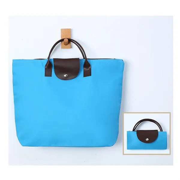 Folding Zippered Oxford Travel Grocery Bag with Handles