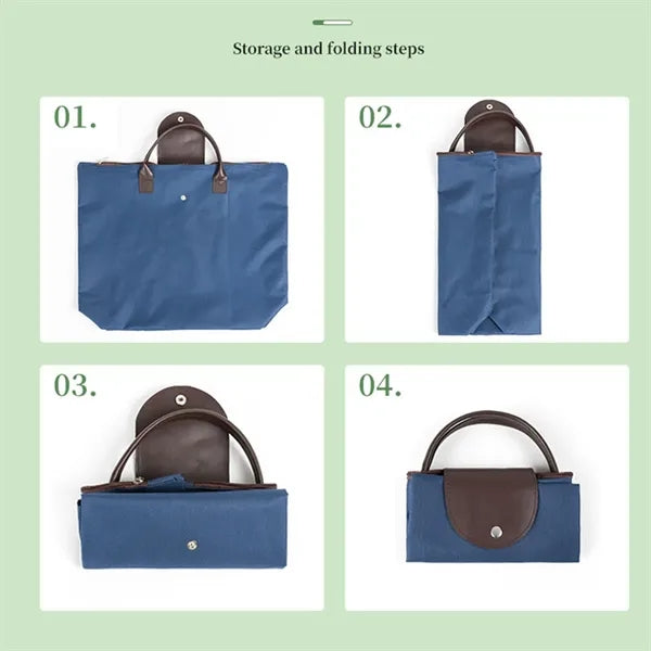 Folding Zippered Oxford Travel Grocery Bag with Handles