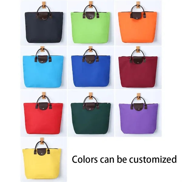Folding Zippered Oxford Travel Grocery Bag with Handles