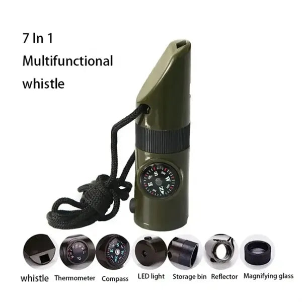 7-in-1 Multifunctional Emergency Survival Whistle W/Lanyard